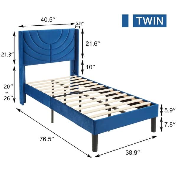 dimension image slide 1 of 3, Javlergo Set of 2 Twin Size Adjustable Headboard Kids Platform Bed Frame 8 Inch Underbed Storage No Box Spring Needed Bed Frame