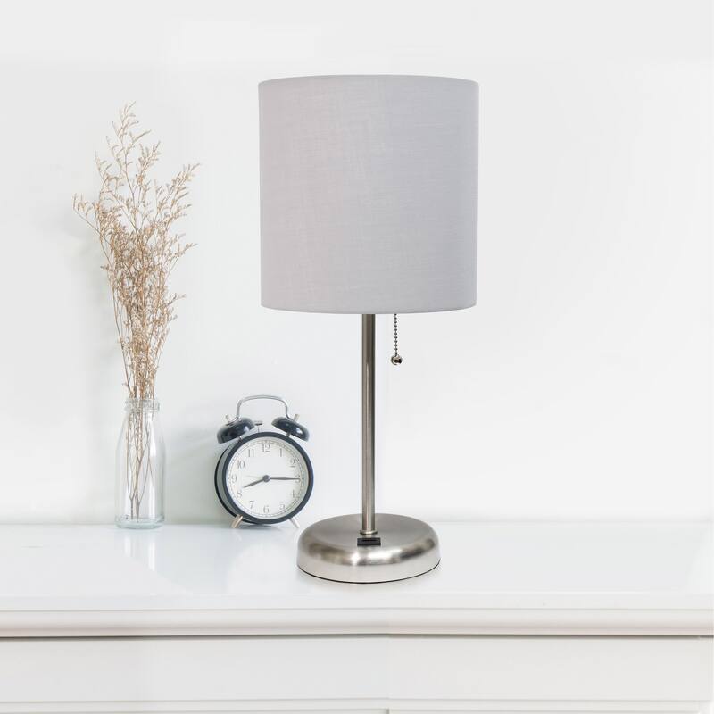 White Stick Lamp with USB charging port and Fabric Shade