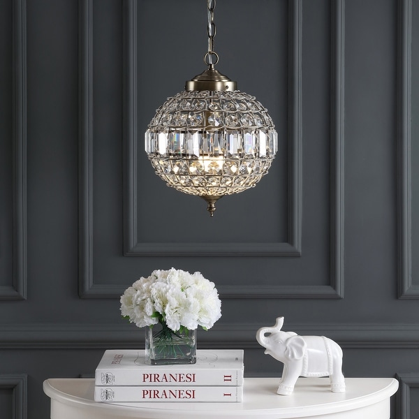 Georgina 12" Crystal/Metal LED Chandelier Pendant, Antique Brass by JONATHAN Y