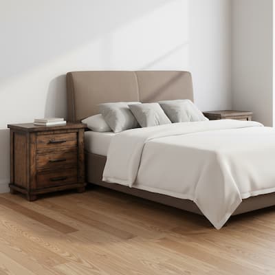 HomeRoots Set of Two 26" Walnut Solid Wood Distressed Three Drawer Nightstand