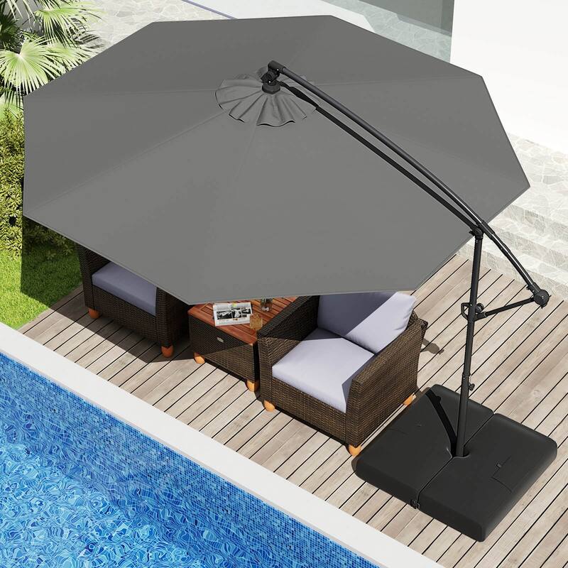 Costway 10 FT Offset Hanging Umbrella with Base Patio Cantilever