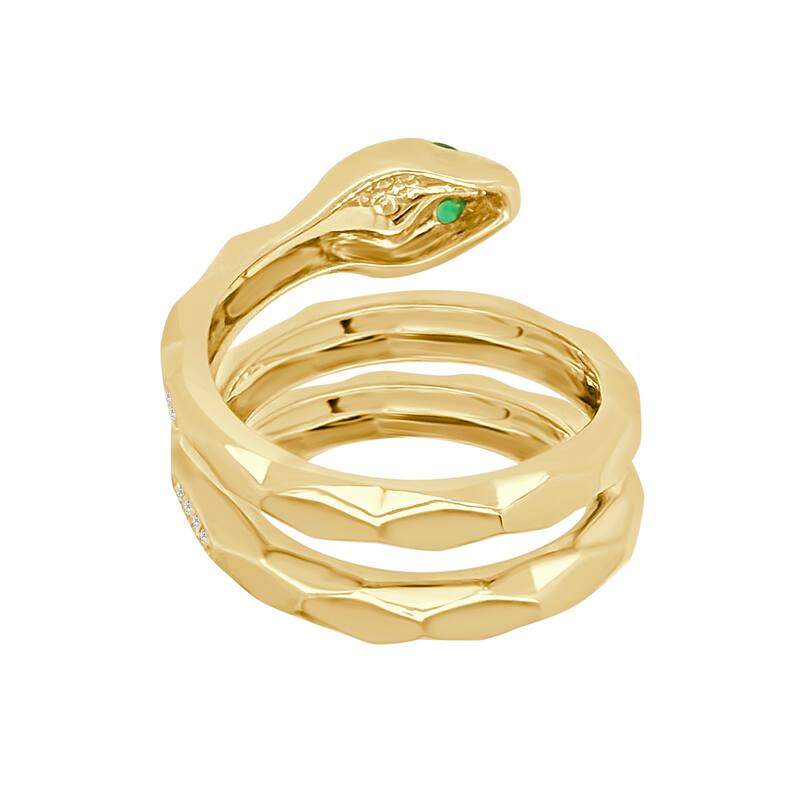 Auriya 14k Gold Diamond and Emerald Snake Wrap Ring 0.15 ct. tw. (F-G, VS)