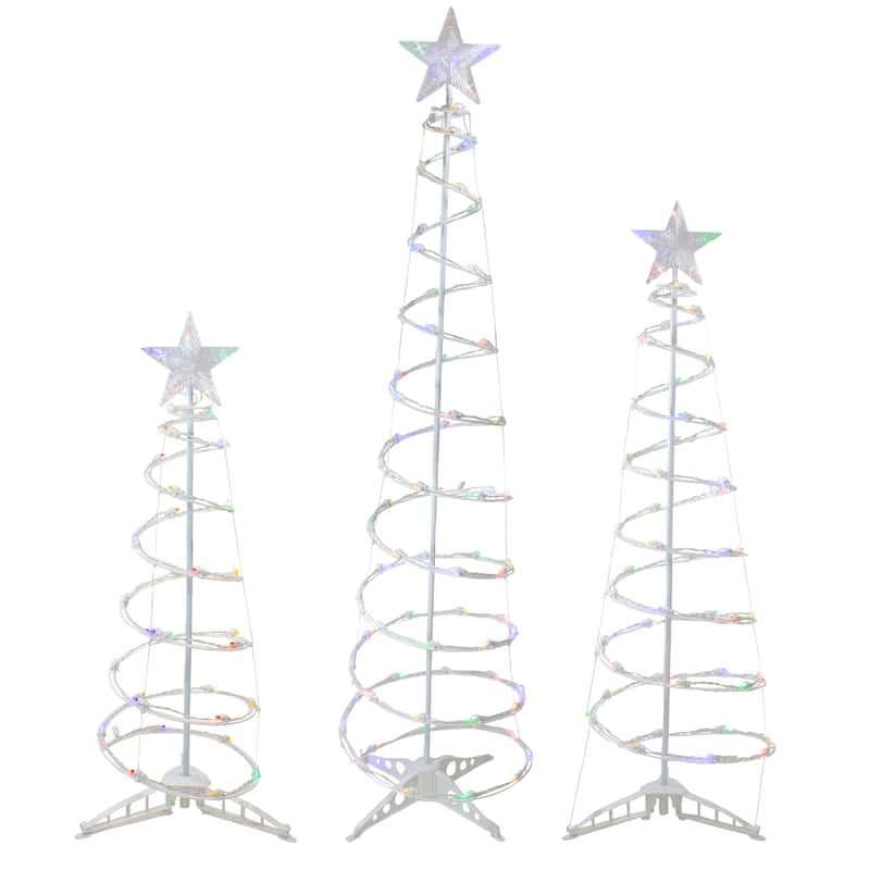 Set of 3 LED Lighted Multi-Color Outdoor Spiral Christmas Cone Trees 3' 4' and 6'