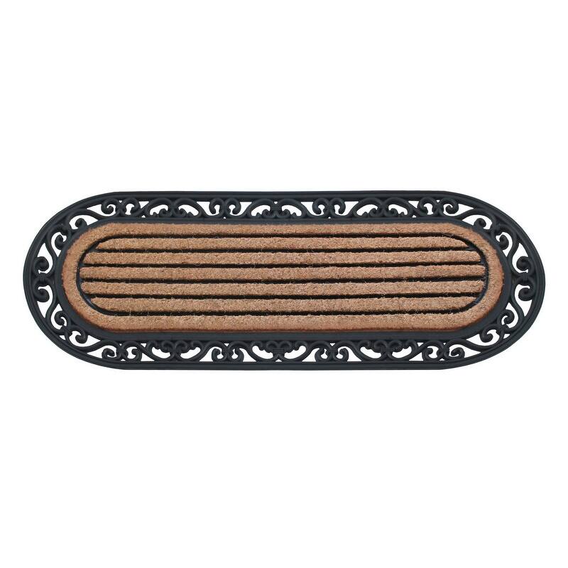 A1HC First Impression Oval 18" X 48" Rubber and Coir Molded Double Doormat - Striped Oval  