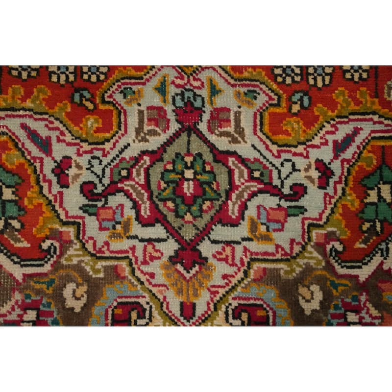 Hand Knotted Oriental 100% Wool Carpet Traditional Floral Oranges & Rust Tabriz Area Rug - 9' 5'' X 6' 5''