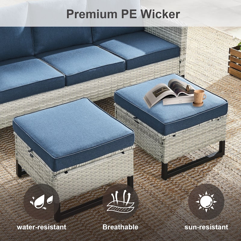 Gymojoy Outdoor Wicker Ottomans with Olefin Cushions