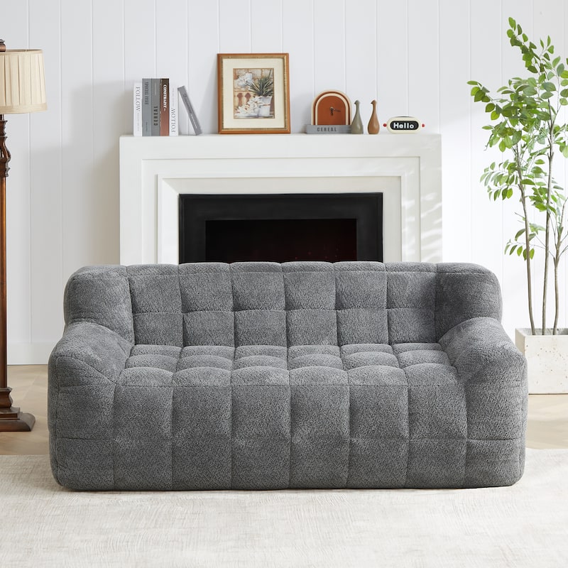 Liyasi 2 Seater Full Compression Sofa Beige Lychee Velvet No Assembly Required