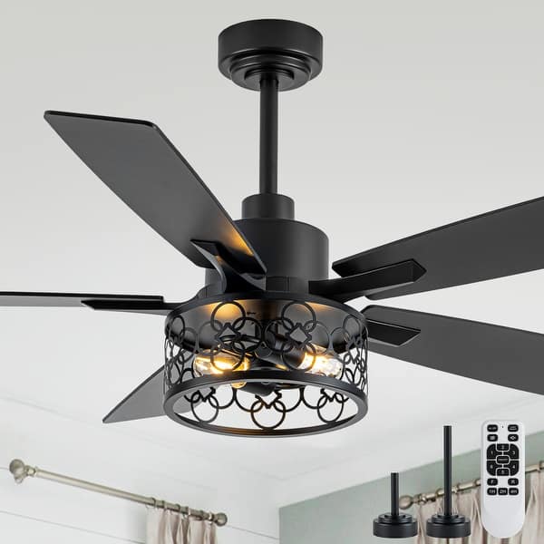 slide 2 of 40, Cusp Barn 52/60/72 Inch Farmhouse Caged Ceiling Fan with Lights and Remote, Industiral 6 Speeds Chandelier Ceiling Fan
