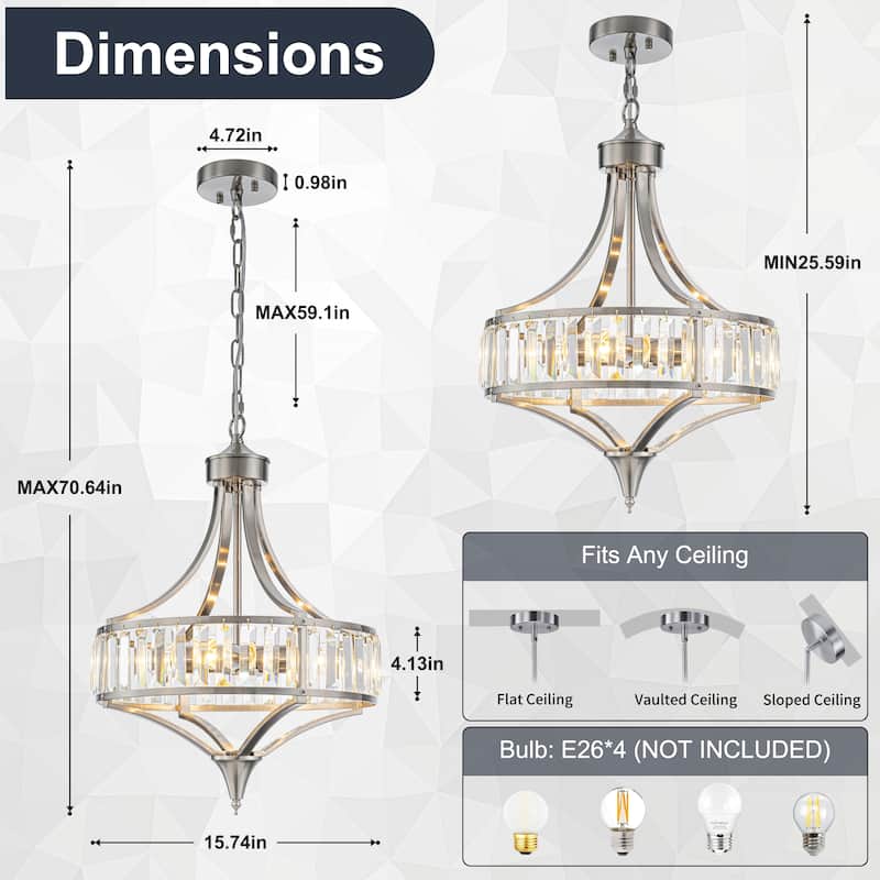 Starsky 4-Light Modern Crystal Drum Chandelier