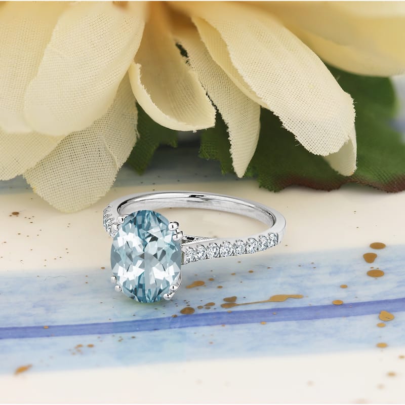 Auriya 1 5/8ct Fancy Oval Aquamarine and Diamond Engagement Ring 1/4ctw 14k Gold