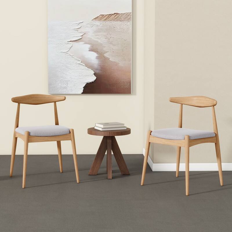 Set of 2 Rubberwood Dining Chairs with Ergonomic Backrest & Comfort Cushions - Beige+Natural