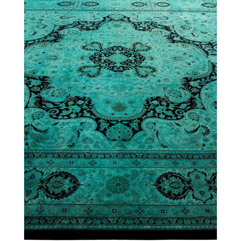 Overton Hand Knotted Wool Vintage Inspired Modern Contemporary Overdyed Green Area Rug - 8' 4" x 10' 1"