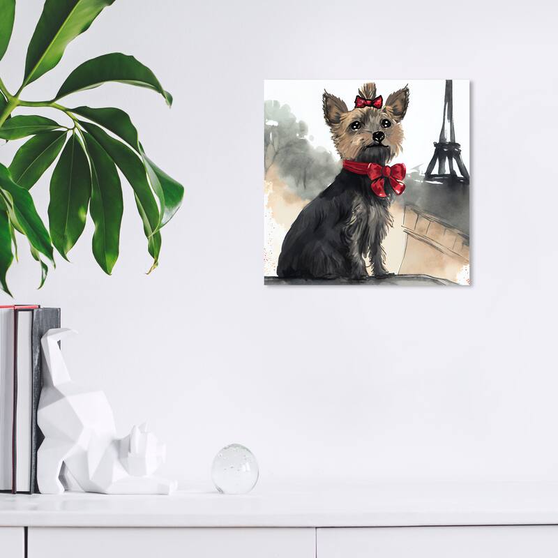 Wynwood Studio Canvas Animals Cutest Puppy Paris 2 Black and Glam Wall Art Canvas Print - Black, Red - 12 x 12