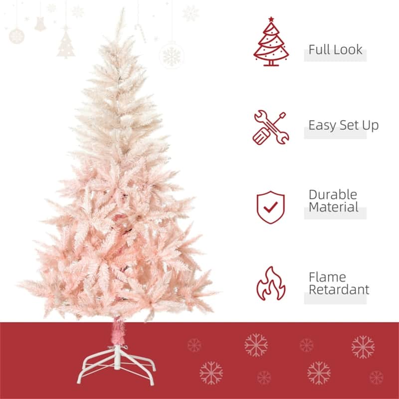 Pink PVC Metal Christmas Tree with White Tips and Foldable Stand