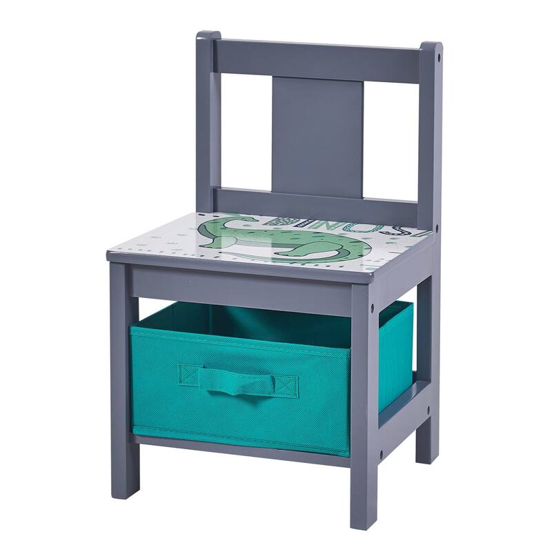 Kids Art Play Activity Table with Storage Shelf and Chair Set with Storage Baskets, Blue & Grey