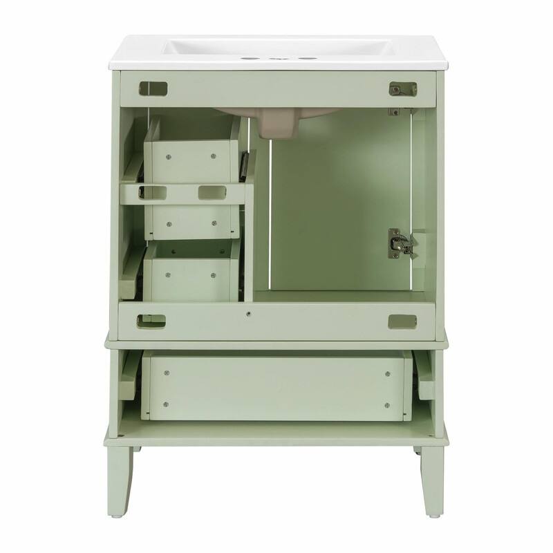 24.8" Bathroom Vanity with Ceramic Sink, Modern Freestanding Cabinet with Soft-Close Door and 3 Storage Drawers