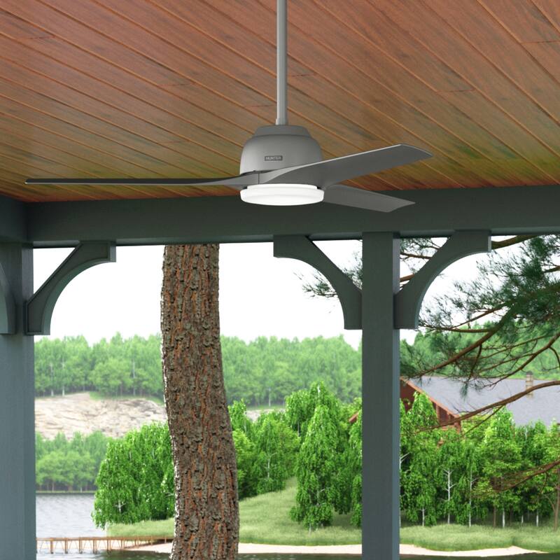 Hunter 52" Gallegos Outdoor Ceiling Fan with LED Light Kit and Wall Control, Damp-Rated - Matte Silver