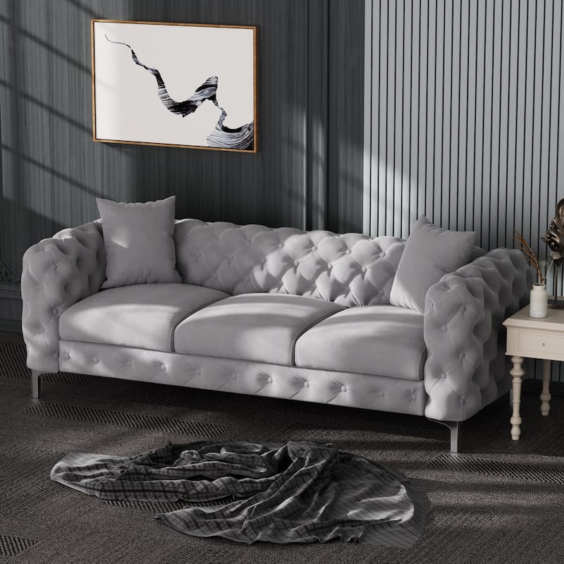 Morden Fort Modern Velvet Sofa with Button Tufted,Solid Wood Frame and Iron Legs