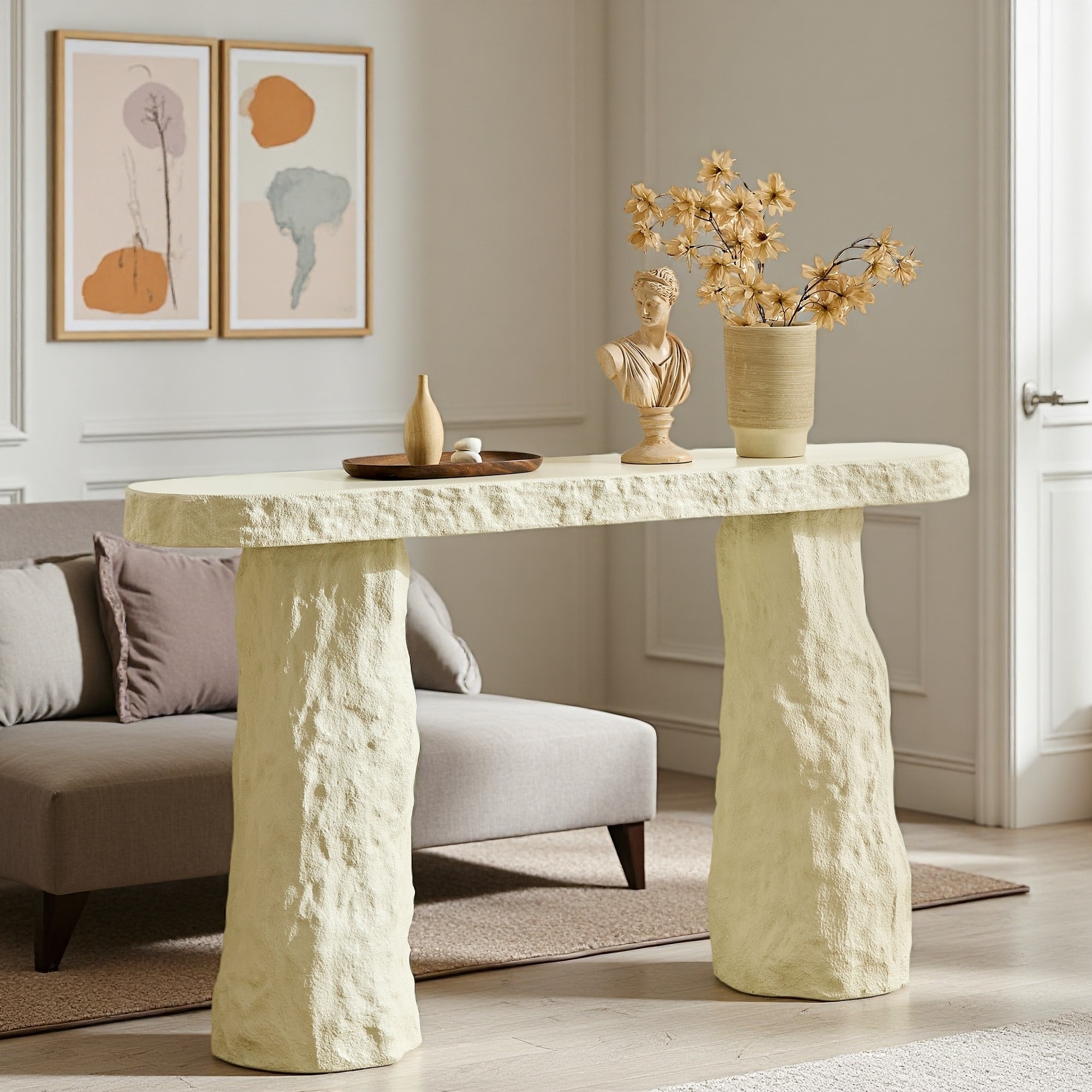 53.94" Modern Fiberglass Console Table with Round Edge Design and Irregular Legs for Living Room, Hallway - 1-Piece
