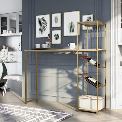 Aubrey Contemporary White and Gold Coating Metal Wine Shelf Bar Table by Furniture of America
