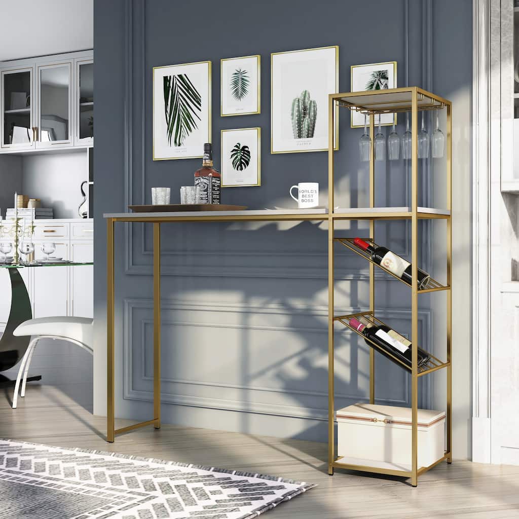 Aubrey Contemporary White and Gold Coating Metal Wine Shelf Bar Table by Furniture of America