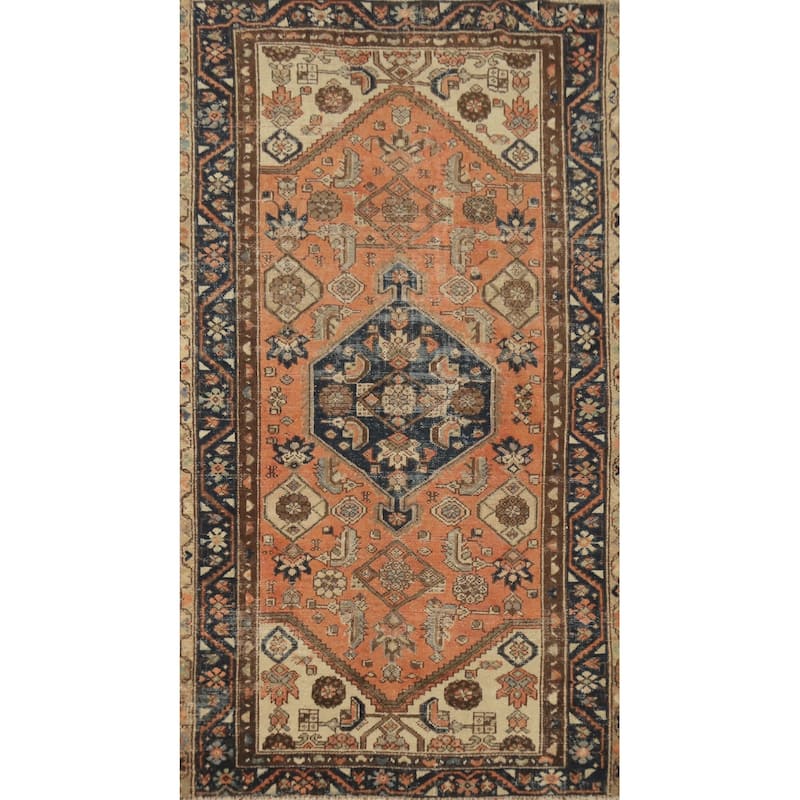 Hand Knotted Oriental 100% Wool Carpet Traditional Geometric Oranges & Rust Hamedan Area Rug - 6' 4'' X 3' 10''