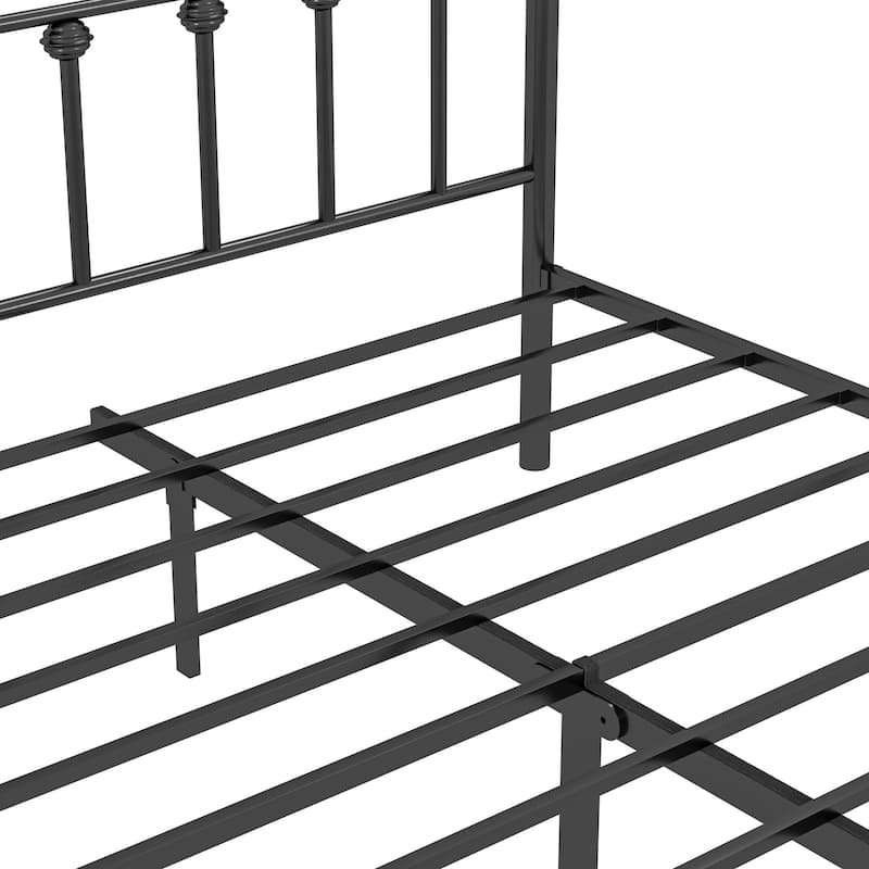 14 Inch Metal Victorian Platform Bed Frame with Headboard and Footboard, Heavy Duty Mattress Foundation with Steel Slats Support