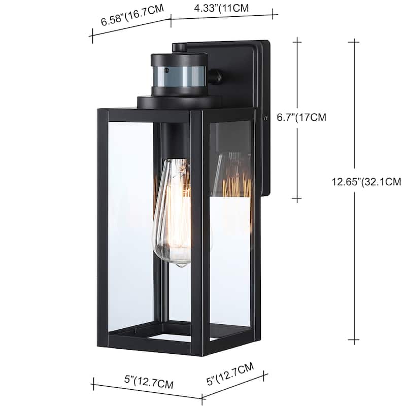 Motion Sensing Outdoor Wall Lantern Sconce with Clear Tempered Glass