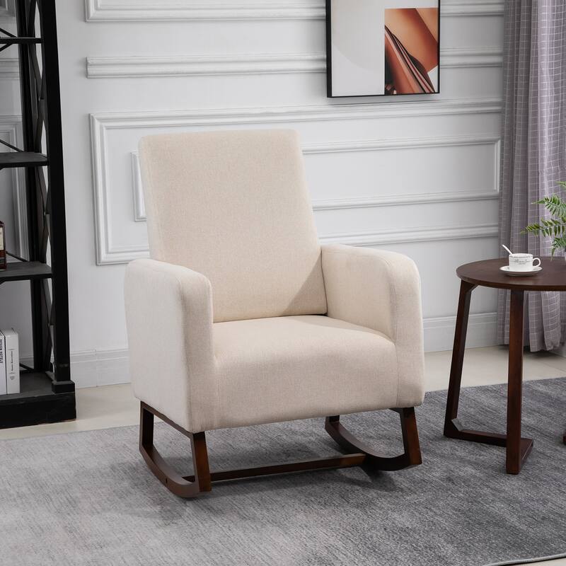 HOMCOM Fabric Rocking Chair with Curved Wood Base Padded Seat, 30.25'' W x 36.25'' D x 39.25'' H