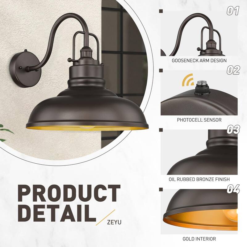 18 Inch Gooseneck Wall Light, Dusk to Dawn Barn Light