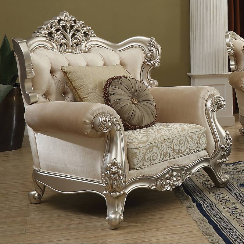 Carson Beige and Champagne Wingback Chair with Button Tufted - Beige and Champagne