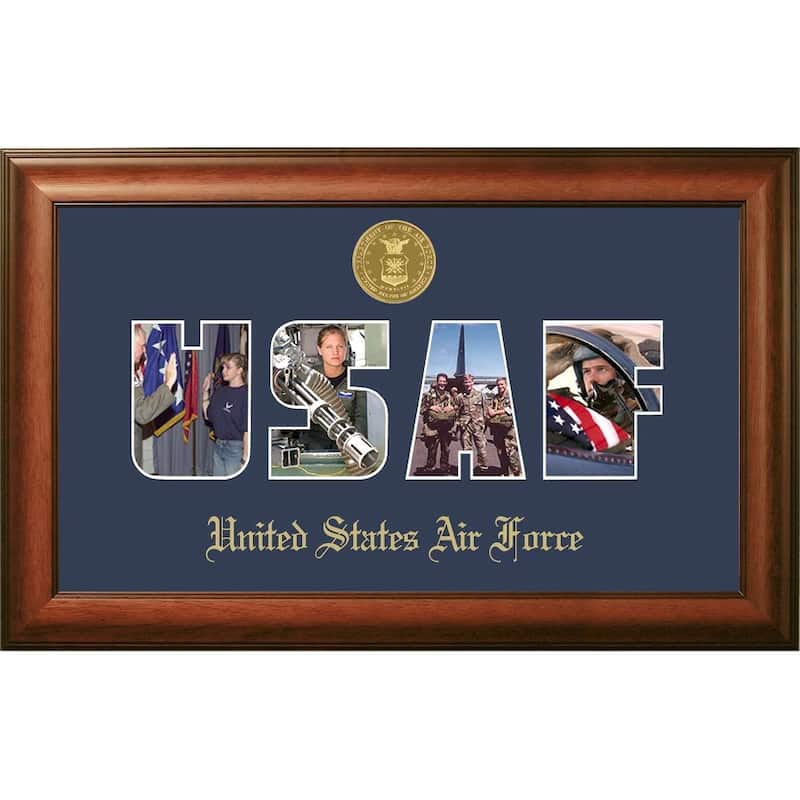 Patriot Frames Air Force Collage Photo Walnut Frame Gold Medallion