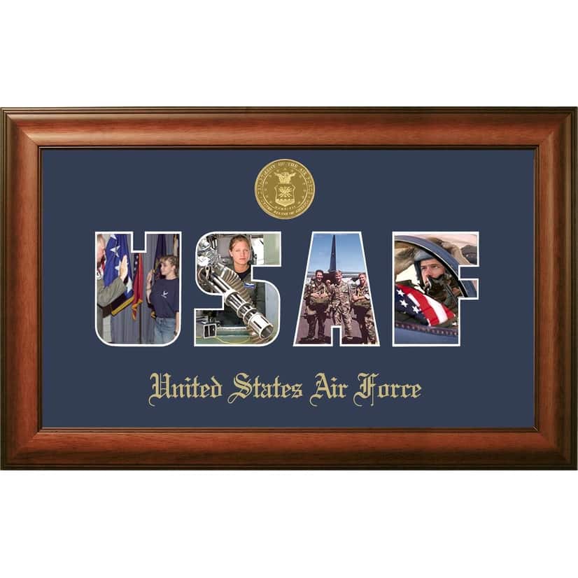 Patriot Frames Air Force Collage Photo Walnut Frame Gold Medallion