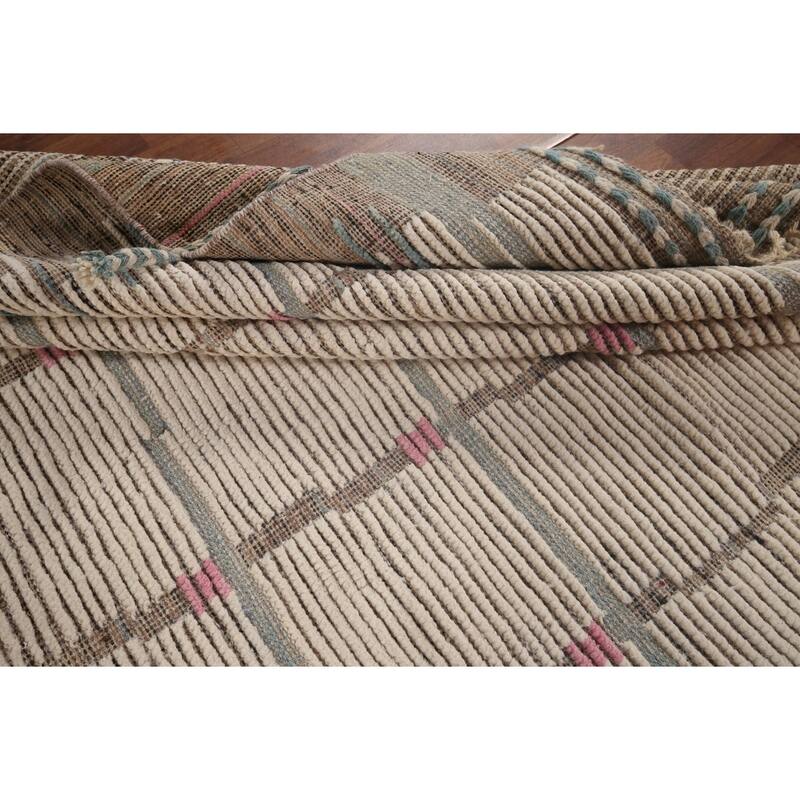 All-Over Moroccan Earth Tone Area Rug Hand-Knotted Wool Carpet - 7'11"x 10'7"