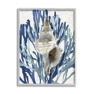 Stupell Tower Shell Coral Blue Beach Design Framed Giclee Texturized Art by Caroline Kelly