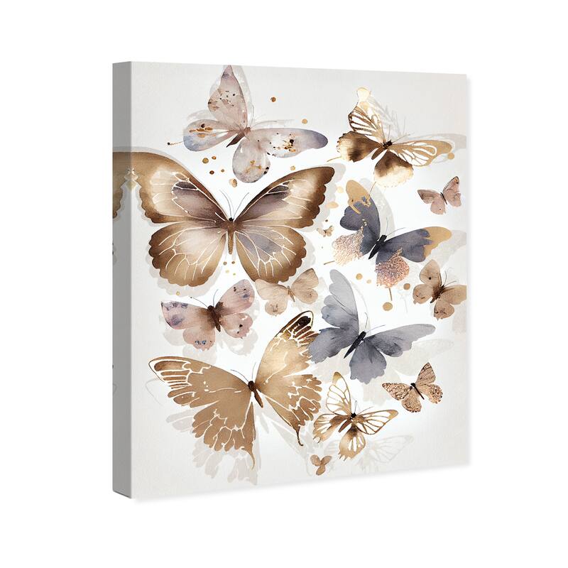 Wynwood Studio Canvas Animals Butterfly Dance VI Brown and Glam Wall Art Canvas Print - Brown, Gold