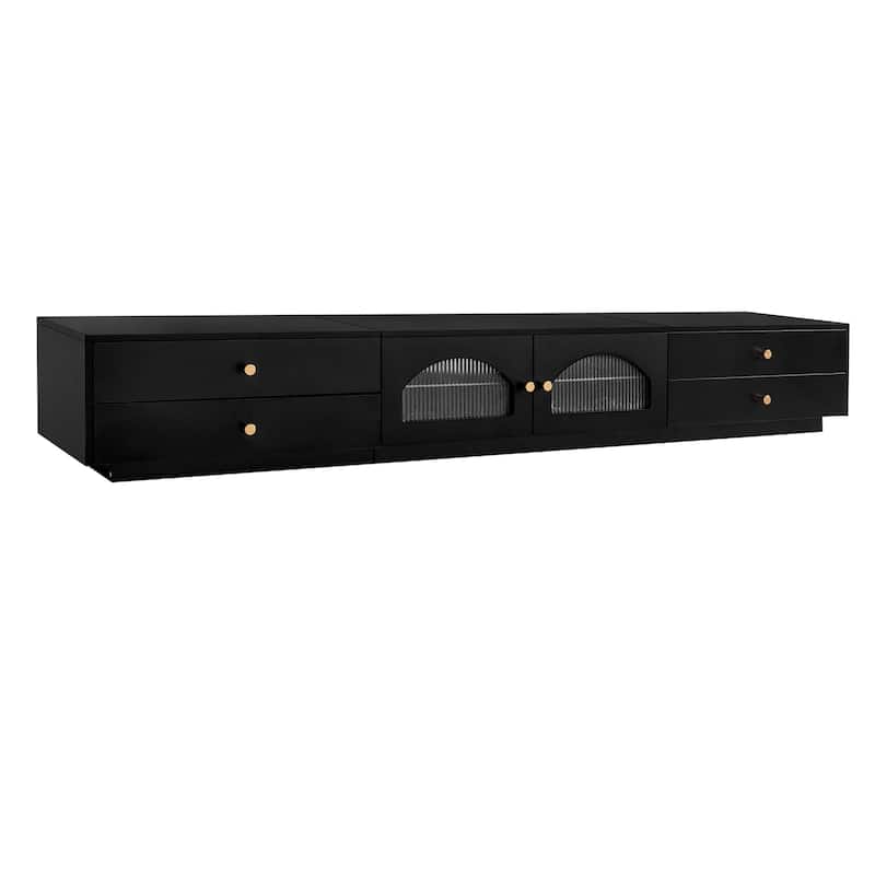 Modern Luxury TV Stand with 4 Drawer, 2 Cabinet Fluted and Cabinets Door for Living Room and Media Rooms​​