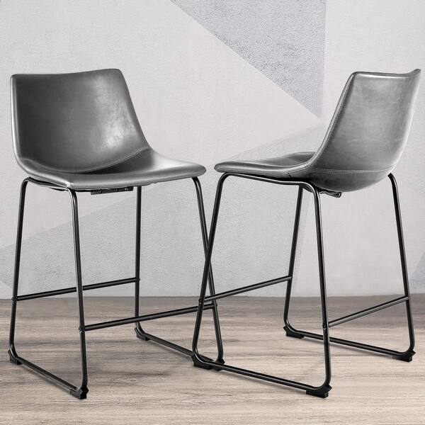 Shop Costway Set Of 2 Vintage Pu Leather Barstools Counter Height