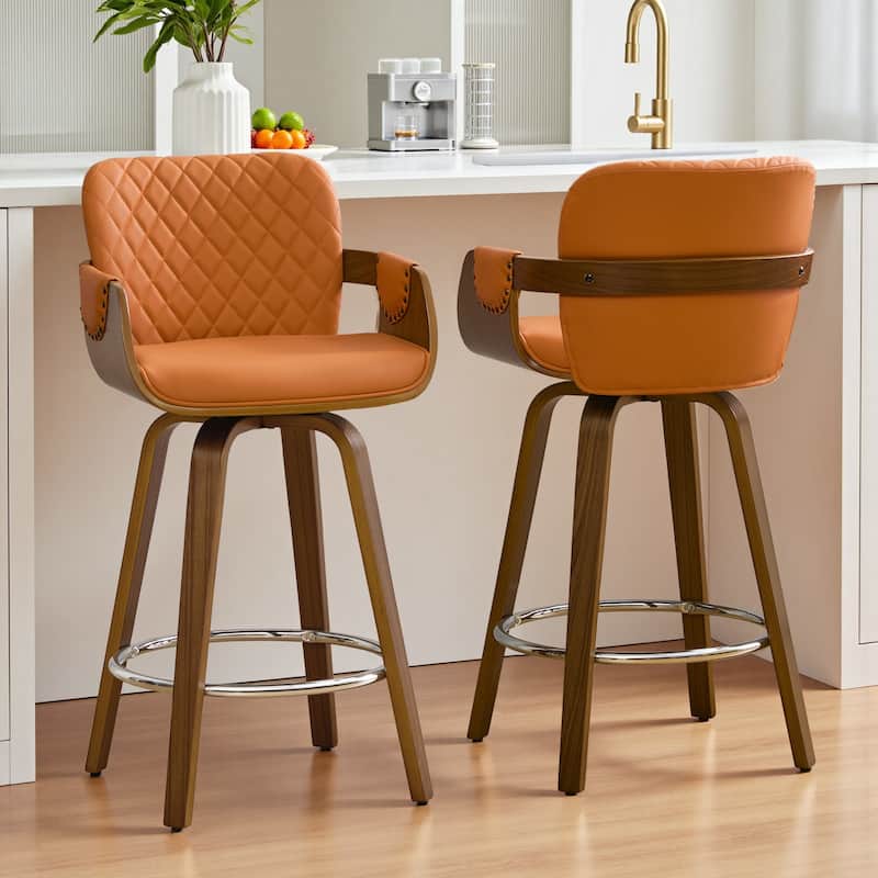 26-Inch Upholstered Swivel Counter Height Bar Stool with Armrests - 36.6"H x19.5"W x 21.3"D