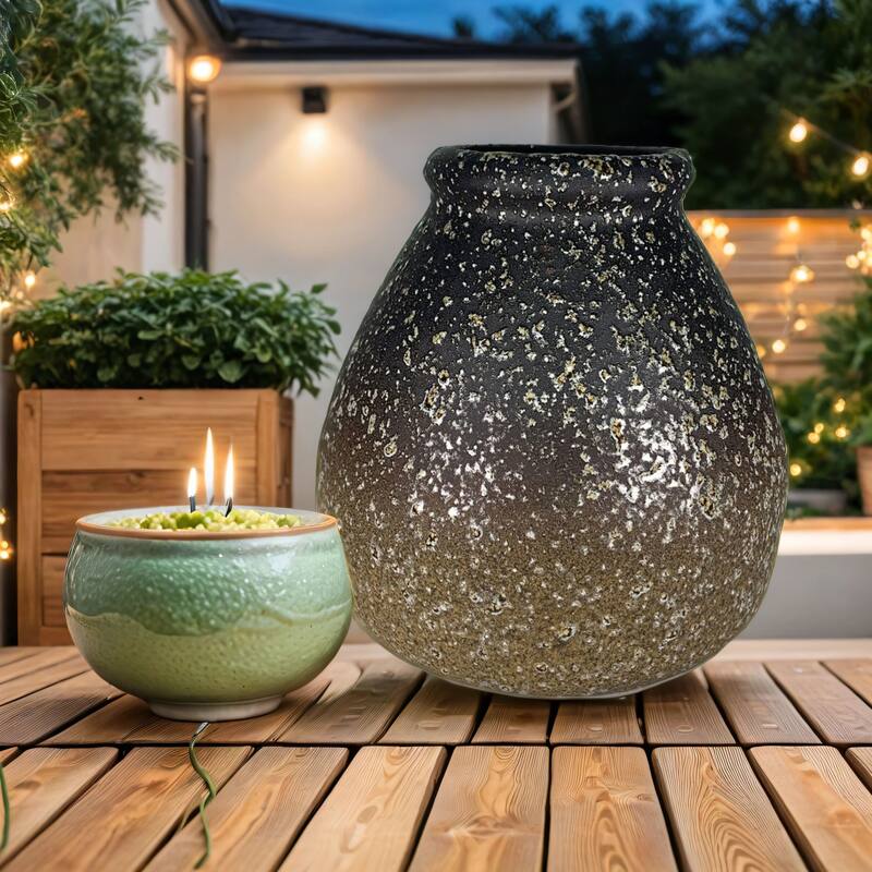 Aria Home Basket Shaped Ombre Brown Ceramic Vase Santa Fe Collection Decor