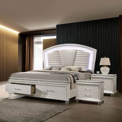 Furniture of America Xian Contemporary Wood 3-Piece Storage Platform Bedroom Set with LED Light