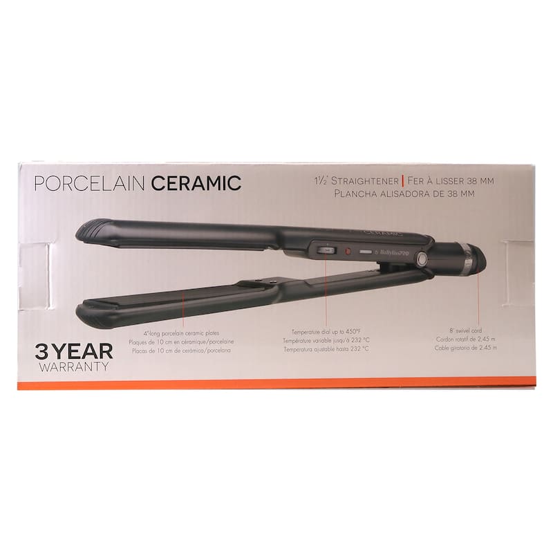 BaByliss Pro Porcelain Ceramic Straightening Iron - 1½" #BP9559UC + Wahl Flat Top Comb White #3329-100