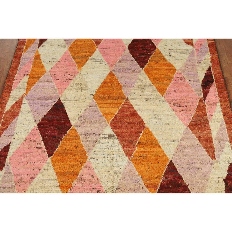 Trellis Moroccan Oriental Rug Hand-Knotted Bedroom Wool Carpet - 5'6" x 6'6"