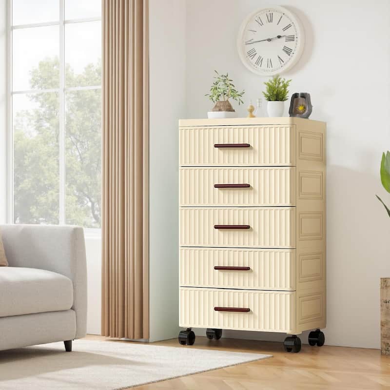 Plastic Drawer Box with Wheels Rolling Container with 5 Drawers, Trolley Drawer Cabinet, Desk Cabinet
