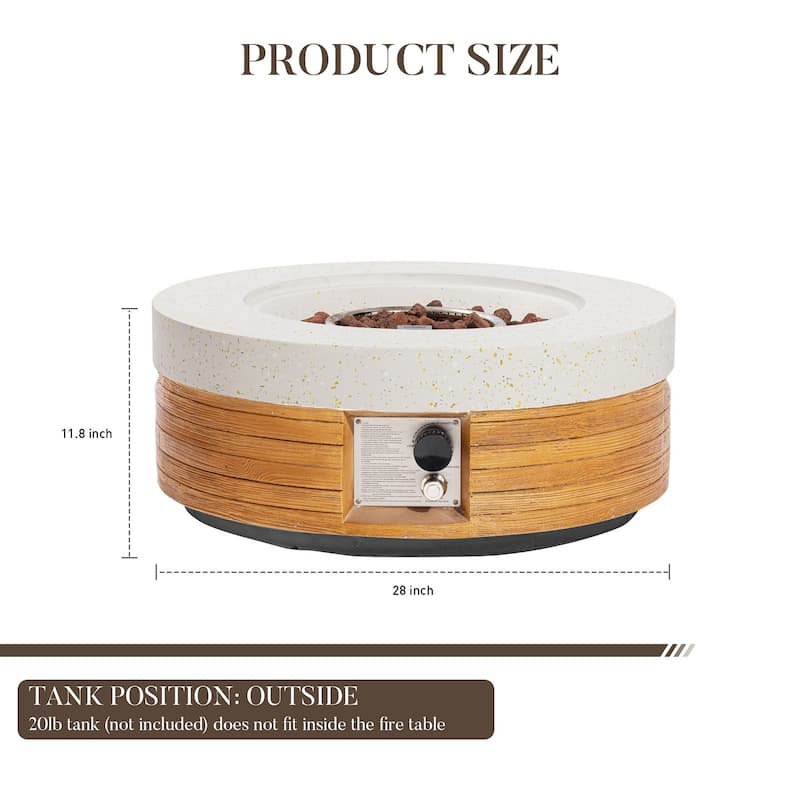 Sunbury Modern 28''Concrete Propane Fire Pit Table with Marble and Wood-Style Finish