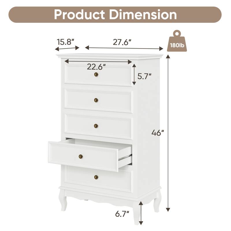 Modern 5-Drawer Dresser with Solid Wood Legs