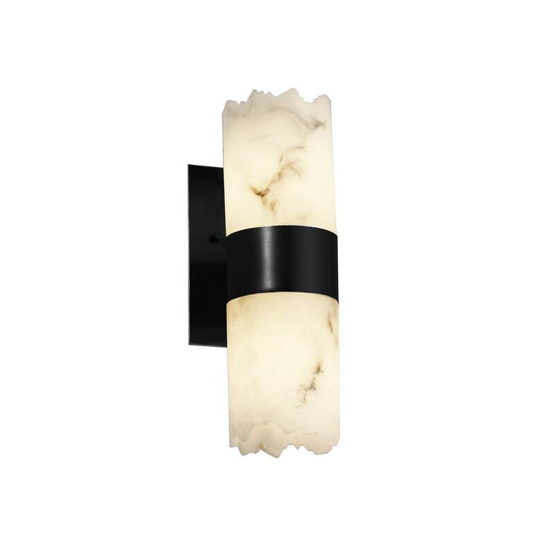 Justice Design LumenAria Dakota 2-light Matte Black Wall Sconce, Faux Alabaster Cylinder - Broken Rim Shade
