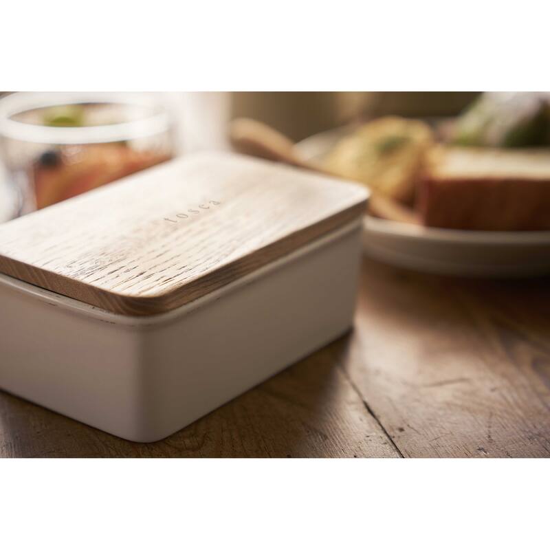 Yamazaki Home Ceramic Butter Dish, Ceramic - L 3.86 x W 6.02 x H 2.76 inches