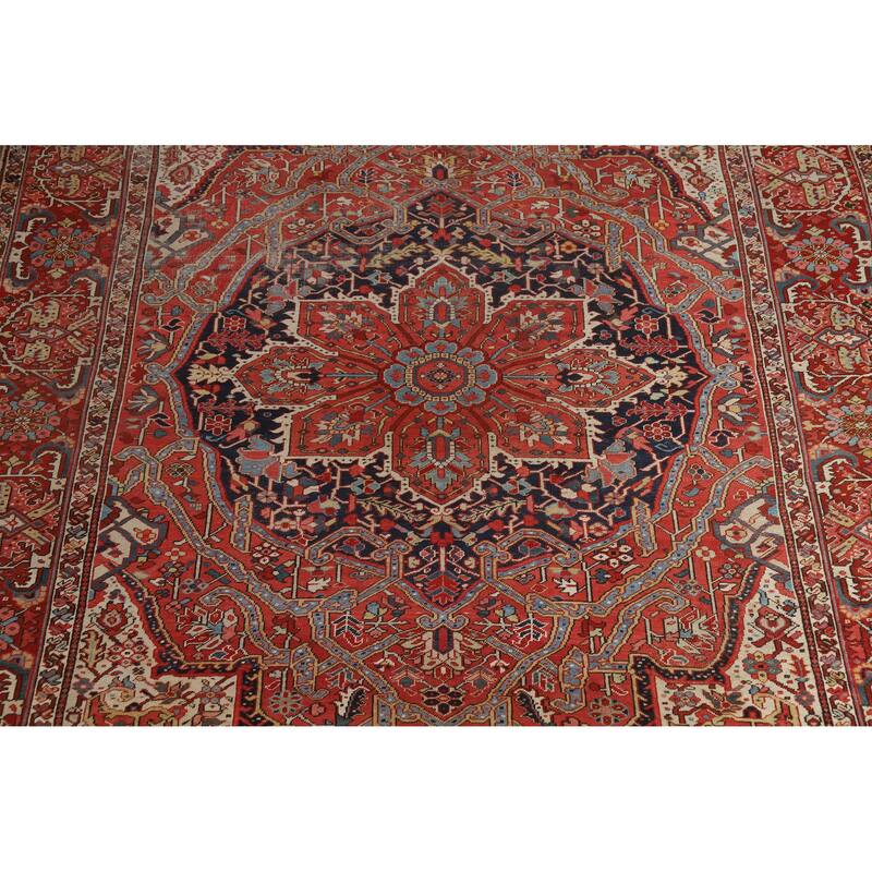 Hand Knotted Oriental 100% Wool Carpet Traditional Medallion Oranges & Rust Heriz (serapi) Area Rug - 12' 4'' X 9' 11''