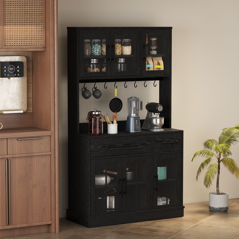 Moasis 71'' Kitchen Pantry Storage Cabinet Microwave Stand Hutch Cabinet with Power Outlet